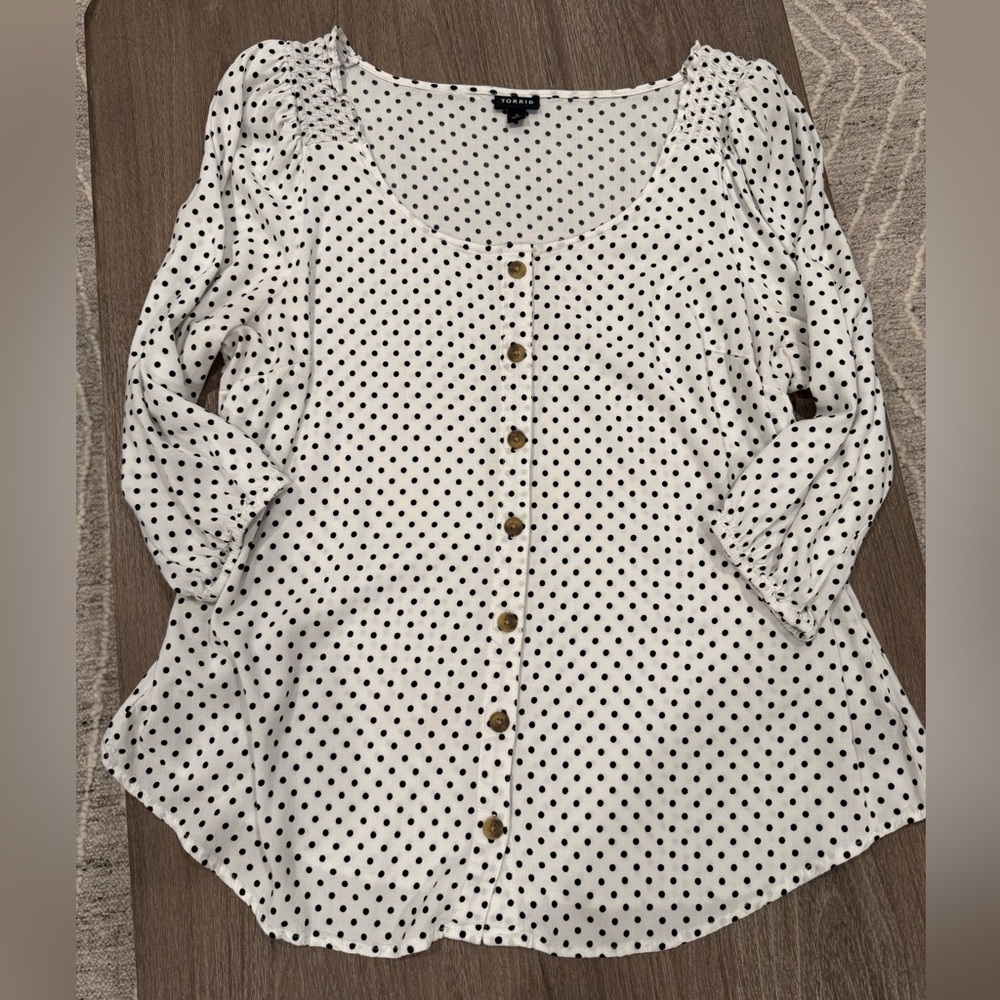 Torrid Black and White Polka Dot Blouse